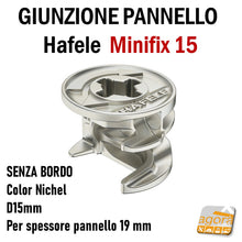 Carica l'immagine nel visualizzatore di Gallery, Giunzioni pannello eccentrica eccentrico Minifix D15 senza bordo Hafele per pannelli spessore 19mm foro diametro 15 color nickel nichelata in metallo