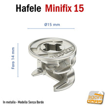 Carica l'immagine nel visualizzatore di Gallery, Giunzioni pannelli legno truciolato mdf eccentrica eccentrico Minifix D15 senza bordo Hafele foro diametro 15 nickel nichelata foro profondo 14mm pannello 18 19