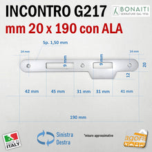 Carica l'immagine nel visualizzatore di Gallery, Riscontro Gaccia Bonaiti 190x20 G217 con ALA cromo opaco x Serrature 2001 Meccaniche Contropiastra 4G21700095 door latch