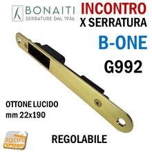 Carica l'immagine nel visualizzatore di Gallery, Riscontro Gaccia G992 Bonaiti 22x190 Ottone Lucido Regolabile x Serrature B-ONE Magnetiche incontro Contropiastra per serratura 4G99200015