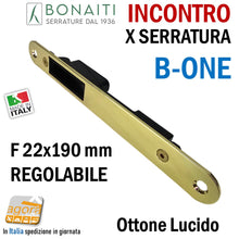 Carica l'immagine nel visualizzatore di Gallery, Riscontro Gaccia G992 Bonaiti 22x190 Ottone Lucido Regolabile x Serrature B-ONE Magnetiche incontro Contropiastra per serratura 4G99200015 ottonata