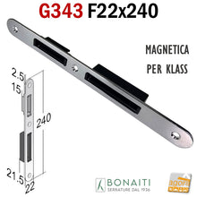 Carica l'immagine nel visualizzatore di Gallery, contropiastra serratura Bonaiti KLASS gaccia magnetica incontro G343 frontale 22x240mm tondo magnetico cromo lucido 4G34300MC5 4G34300M0C5 x klass con catenaccio