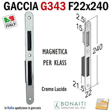 Carica l'immagine nel visualizzatore di Gallery, contropiastra serratura Bonaiti KLASS gaccia magnetica incontro G343 frontale 22x240mm tondo magnetico cromo lucido 4G34300MC5 4G34300M0C5