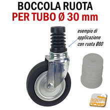 Carica l'immagine nel visualizzatore di Gallery, BOCCOLA PER TUBO D30MM PER RUOTE CON PERNO LISCIO CALETTATO FORO 10MM NYLON BIANCA x tubo tondo tubi rotondi inserto a pressare stender carrelli ruota calettata inserire