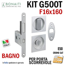 Carica l'immagine nel visualizzatore di Gallery, KIT SERRATURA PORTA SCORREVOLE BONAITI TQN F16x160 G500+TIR BAGNO WC MONETA CROMO SAT Q8 E50