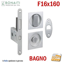 Carica l'immagine nel visualizzatore di Gallery, KIT SERRATURA PORTA SCORREVOLE BONAITI TQN F16x160 G500+TIR BAGNO WC MONETA CROMO SAT Q8 E50
