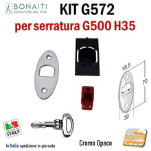 Carica l'immagine nel visualizzatore di Gallery, KIT CONTROPIASTRA E CHIAVE 5G572 PER SERRATURE BONAITI A GANCIO SCORREVOLI SCRIGNO G500 H35 5G572C0095 4G57200095