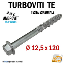 Carica l'immagine nel visualizzatore di Gallery, viti calcestruzzo CLS cemento armato turboviti tassello diretto Grosse DIametro 12,5cm x 120mm Ambrovit Testa esagonale 07070 vite muratura 12 cm