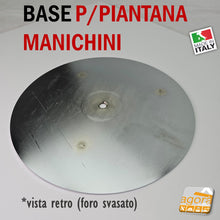 Carica l'immagine nel visualizzatore di Gallery, BASE TONDA IN ACCIAIO CROMATO DIAMETRO 320 MM spessore 3 MM PER SUPPORTO TUBO MANICHINO BUSTO lamiera cromata rotonda in acciaio Ø32cm supporti manichini busti mezzi busti foro passante svasato d 13 mm