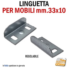 Load image into Gallery viewer, LINGUETTA L PER MOBILI SERRATURA FERMA ANTA CASSETTO MM.33X10H REGOLABILE REGISTRABILE FISSAGGIO CON VITI BLOCCA ANTA ANTINE ANTE PICCOLA