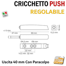 Carica l'immagine nel visualizzatore di Gallery, pistoncino per apertura ante senza maniglia push registrabile grande cricchetto m push regolabile lungo uscita 40mm 37mm grigio scuro