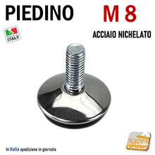 Carica l'immagine nel visualizzatore di Gallery, Piedino filettato metrico M8 corto conico acciaio nichelato lucido cromato bello design robusto rotondo diametro 32mm H31mm piede piedi piedini M8x20 8x14