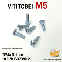 Carica l'immagine nel visualizzatore di Gallery, VITE TCBEI FL M 5x20 mm ZINCATO BIANCO TESTA CILINDRICA BOMBATA BRUGOLA MA5 VITI viteria filetto metrico M 5 mm testa larga flangiata brugola ISO 7380-2