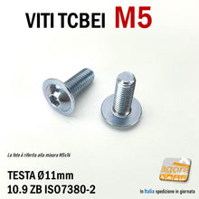 Carica l'immagine nel visualizzatore di Gallery, VITE TCBEI FL M 5x 8 ZINCATO BIANCO TESTA CILINDRICA BOMBATA BRUGOLA MA5 VITI viteria filetto metrico M 5 mm testa larga flangiata brugola ISO 7380-2