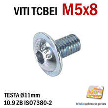 Carica l'immagine nel visualizzatore di Gallery, VITE TCBEI FL M 5x 8 ZINCATO BIANCO TESTA CILINDRICA BOMBATA BRUGOLA MA5 VITI viteria filetto metrico M 5 mm testa larga flangiata brugola ISO 7380-2