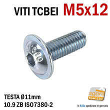 Carica l'immagine nel visualizzatore di Gallery, VITE TCBEI FL M 5x12 mm ZINCATO BIANCO TESTA CILINDRICA BOMBATA BRUGOLA MA5 VITI viteria filetto metrico M 5 mm testa larga flangiata brugola ISO 7380-2