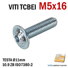 Carica l'immagine nel visualizzatore di Gallery, VITE TCBEI FL M 5x16 mm ZINCATO BIANCO TESTA CILINDRICA BOMBATA BRUGOLA MA5 VITI viteria filetto metrico M 5 mm testa larga flangiata brugola ISO 7380-2