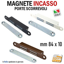 Carica l'immagine nel visualizzatore di Gallery, CALAMITA PER MOBILI MAGNETE INCASSO PER PORTE SCORREVOLI INFILARE X SOFFIETTI 84X10 BIANCO MARRONE NERO 10PZ 0654 PORTA SCORREVOLE PORTA A SOFFIETTO