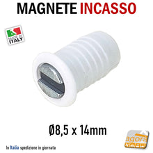 Carica l'immagine nel visualizzatore di Gallery, CALAMITA PER MOBILI MAGNETE INCASSO TONDO D9X14 BIANCO 0636