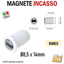 Carica l'immagine nel visualizzatore di Gallery, CALAMITA PER MOBILI MAGNETE INCASSO TONDO D9X14 BIANCO magneti calamite calamitine da incassare nel mobile anta pannello 0636