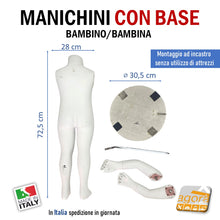 Carica l'immagine nel visualizzatore di Gallery, Manichino bimbo completo con gambe e braccia smontabile stand alone manichini completi con base bimbi torso bimbo bianco base rotonda