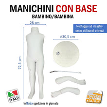 Carica l'immagine nel visualizzatore di Gallery, Manichino bambino manichini completi con base bimbi torso bimbo bianco base rotonda