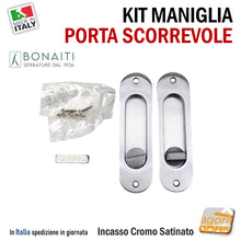 Carica l'immagine nel visualizzatore di Gallery, MANIGLIA PER PORTA SCORREVOLE SCRIGNO BOCCHETTA OVALE WC BAGNO BONAITI MOR 120x34mm Foro ovale 86x26mm Cromato satinato con righel ribassato a filo 4XMOR000U7