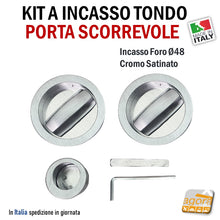 Carica l'immagine nel visualizzatore di Gallery, pomolini bassi KIT MANIGLIA PER PORTA SCORREVOLE BOCCHETTA SCRIGNO FORO 48 D57 DOPPIA-LEVA BASSA CR SAT TONDA righel ribassato doppia maniglia a filo con ditale di trascinamento art 82 82SSCS