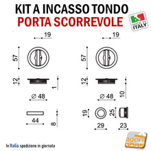 Carica l'immagine nel visualizzatore di Gallery, KIT MANIGLIA PER PORTA SCORREVOLE BOCCHETTA SCRIGNO FORO 48 D57 DOPPIA-LEVA BASSA CR SAT TONDA righel ribassato doppia maniglia a filo con ditale di trascinamento art 82 82SSCS