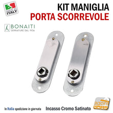 Carica l'immagine nel visualizzatore di Gallery, MANIGLIA PER PORTA SCORREVOLE SCRIGNO BOCCHETTA OVALE WC BAGNO BONAITI MOR 120x34mm Foro ovale 86x26mm Cromato satinato con righel ribassato a filo 4XMOR000U7 bocchetta rosetta guarnitura