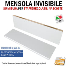 Carica l'immagine nel visualizzatore di Gallery, mensola invisibile ripiano casa ufficio arredamento design muro staffa regolabile su misura 30 mm 40 mm 140 cm