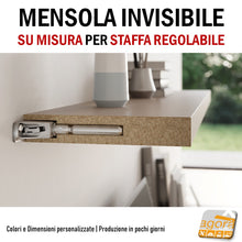 Carica l'immagine nel visualizzatore di Gallery, mensola bianca invisibile ripiano casa ufficio arredamento design muro adatta per staffe regolabile su misura supporti40 mm 140 cm