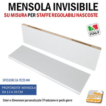 Carica l'immagine nel visualizzatore di Gallery, mensola bianca invisibile ripiano casa ufficio arredamento design muro staffa regolabile su misura legno