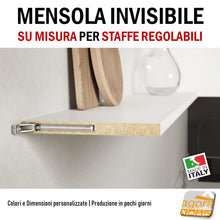 Carica l'immagine nel visualizzatore di Gallery, supporto mensola bianca invisibile ripiano casa ufficio arredamento design muro staffa regolabile su misura 19 mm 30 mm 140 cm