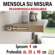Carica l'immagine nel visualizzatore di Gallery, MENSOLA libreria a muro reggimensola a scomparsa regolabile invisibile staffe nascoste mensole profonde alta portata robuste di qualità ripiano design a parete senza supporti a vista