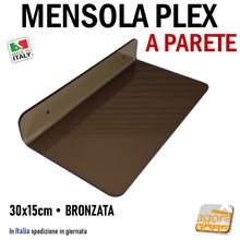 Carica l'immagine nel visualizzatore di Gallery, mensola a parete in plex fumè bronzata a L esposizione negozio negozi scarpe accessori borse mensole mensoline fissaggio a muro