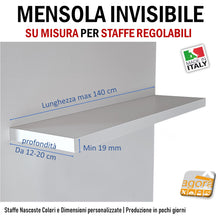 Carica l'immagine nel visualizzatore di Gallery, mensola bianca invisibile casa ufficio arredamento design muro staffa regolabile su misura 19 mm 30 mm 140 cm