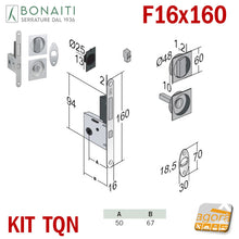 Carica l'immagine nel visualizzatore di Gallery, KIT SERRATURA PORTA SCORREVOLE BONAITI TQN F16x160 G500+TIR BAGNO WC MONETA CROMO SAT Q8 E50