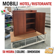 Load image into Gallery viewer, mobile su misura per ristorante ristorazione hotel alberghi ristoranti sala buffet bar albergo per riporre stovliglie piatti bicchieri con cassettone estrazione totale anta senza maniglia design moderno retrò color legno bianco nero grigio alta qualità professionale arredo completo