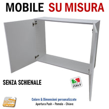 Carica l'immagine nel visualizzatore di Gallery, Mobiletto professionale su misura per la casa, realizzato in legno di alta qualità. Ideale per cucina, bagno, soggiorno o camera da letto. Perfetto anche per arredare uffici negozi e locali. Arredamento su misura elegante e resistente, perfetto per chi cerca soluzioni pratiche e design italiano. Versione senza schienale aperto mobile su misura personalizzato doppia anta antine apertura push invisibile senza maniglia. mobili ufficio negozio