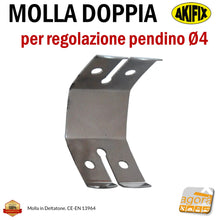 Carica l'immagine nel visualizzatore di Gallery, MOLLA DOPPIA PER REGOLAZIONE
PENDINI FORO Ø4mm CONTROSOFFITTI CARTONGESSO CARTONGESSI PENDINAGGI PENDINO D4 Molletta sospensioni akifix 8051277022709