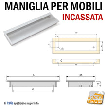 Load image into Gallery viewer, Maniglie per mobile maniglia per mobili cassettiere cassetto incasso da incassare in alluminio incasssata argento opaco 190mm cm 19 design qualità profondità fresata 12mm 13mm