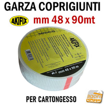 Carica l'immagine nel visualizzatore di Gallery, NASTRO A RETE IN FIBRA DI VETRO GARZA COPRIGIUNTI ADESIVA MM 48 METRI 90 akifix 48x90mt coprigiunta professionale