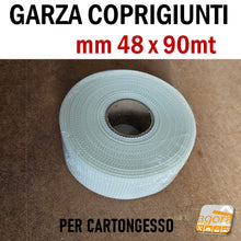Carica l'immagine nel visualizzatore di Gallery, NASTRO A RETE IN FIBRA DI VETRO GARZA COPRIGIUNTI ADESIVA MM 48 METRI 90 akifix 48x90mt coprigiunta professionale x stuccare le lastre cartongesso ctg