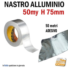 Load image into Gallery viewer, Nastro Alluminio Adesivo 3M H75mm 50my Rotolo 50mt Professionale 7cm 75 mm 50 metri