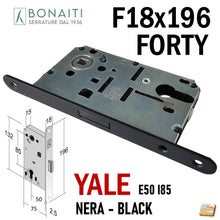 Carica l'immagine nel visualizzatore di Gallery, SERRATURA PORTA INTERNA MAGNETICA FORTY BONAITI N69 YALE FRONTALE 18X196MM E50 I85 NERA frontale 196x18 entrata 5cm per cilindri intercambiabili 48N69050KE MATT BLACK NERO OPACO