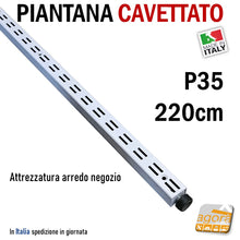 Carica l'immagine nel visualizzatore di Gallery, attrezzatura arredamento negozi per staffe ripiani vetro legno mensole ganci passo 35mm 3,5mm con le cave da fissare al muro parete