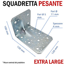 Carica l'immagine nel visualizzatore di Gallery, Squadretta di Assemblaggio mm 150x100x120 sp 4,0 Acciaio Zincato Forata Angolare Extra Pesante