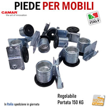 Carica l'immagine nel visualizzatore di Gallery, Piedino livellatore laterale per mobili fissaggio alla spalla 300 Camar - Escursione 20mm Portata 150kg piedi per armadi spalla mobile da avvitare impronta larga 8022543018658