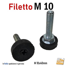 Carica l'immagine nel visualizzatore di Gallery, PIEDI PIEDE PIEDINO FILETTATO M10x40mm GOMMA D30x10 CON DADO filetto metrico 10mm